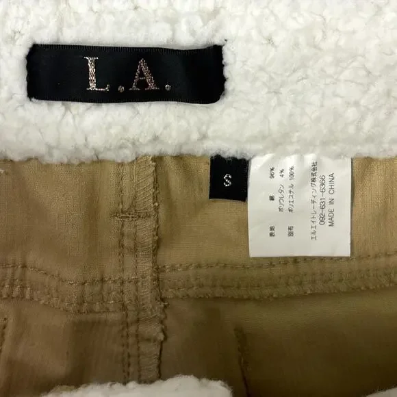 LA Trellis Corduroy Sherpa Lined Shorts Womens Small Tan Low Rise - Picture 3 of 7